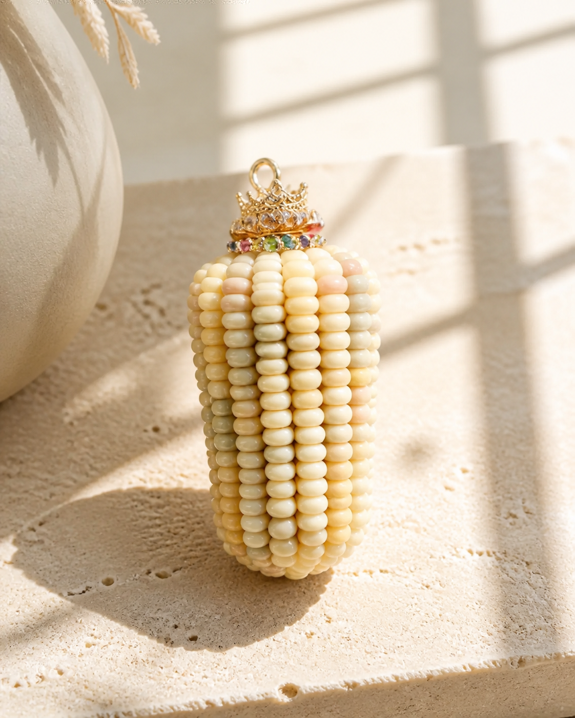 Serenity" Handcrafted Ivory & Jade Gemstone Corn Charm