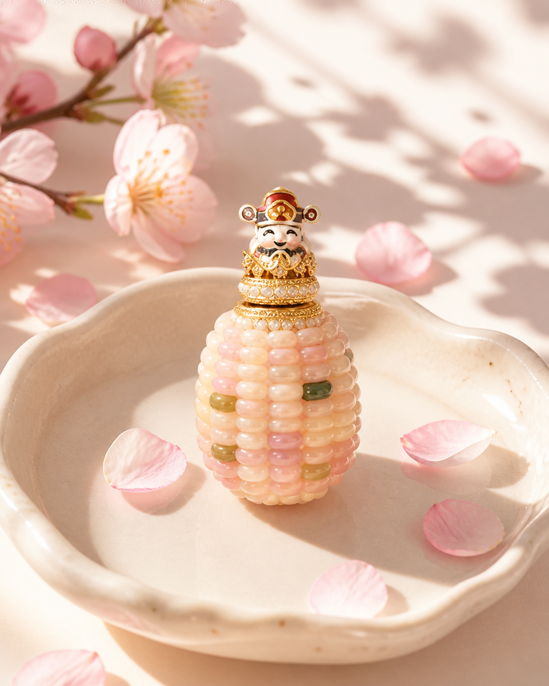 Fortune & Bloom" Handcrafted Pastel Pink Corn Charm