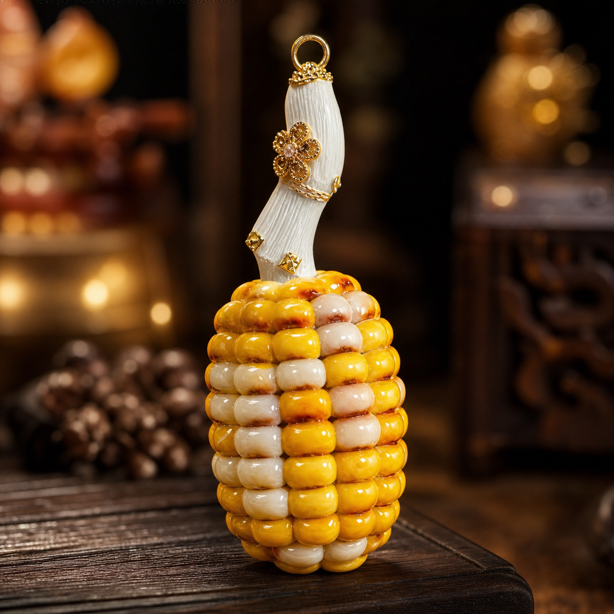 Amber Honey Jade Corn Handheld Ornament